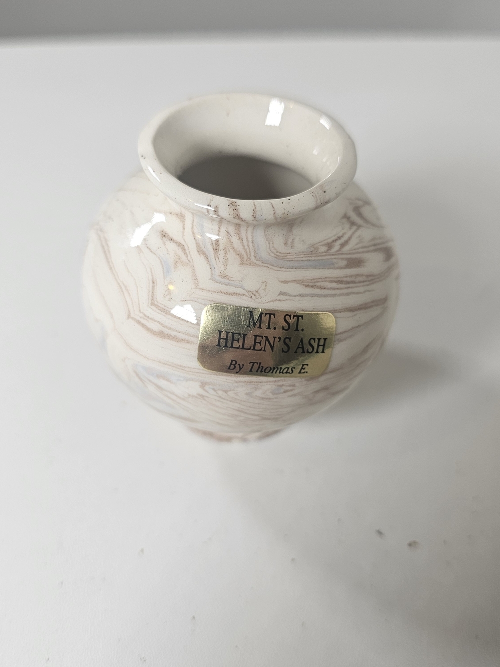 MT. ST. HELEN'S ASH Swirl Ceramic Vase by - Cream and Light Brown